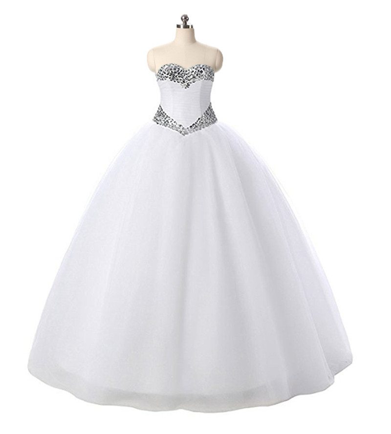 2017 Fashion White Sweetheart Crystal Ball Gown Quinceanera Dress with Pleat Organza Plus Size Sweet 16 Dress Vestido Debutante Gowns BQ76