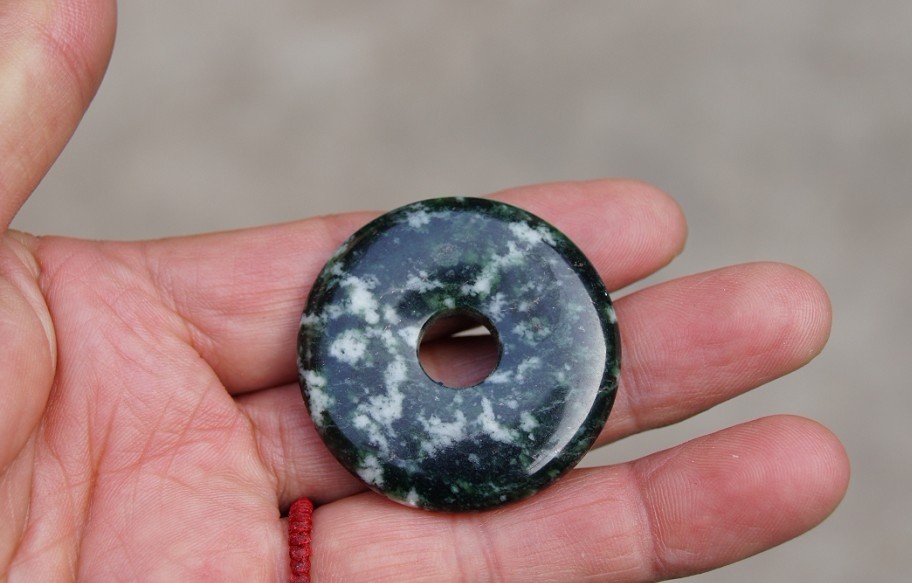 Handmade carving, natural black and white jade, peace button. Necklace, pendant.