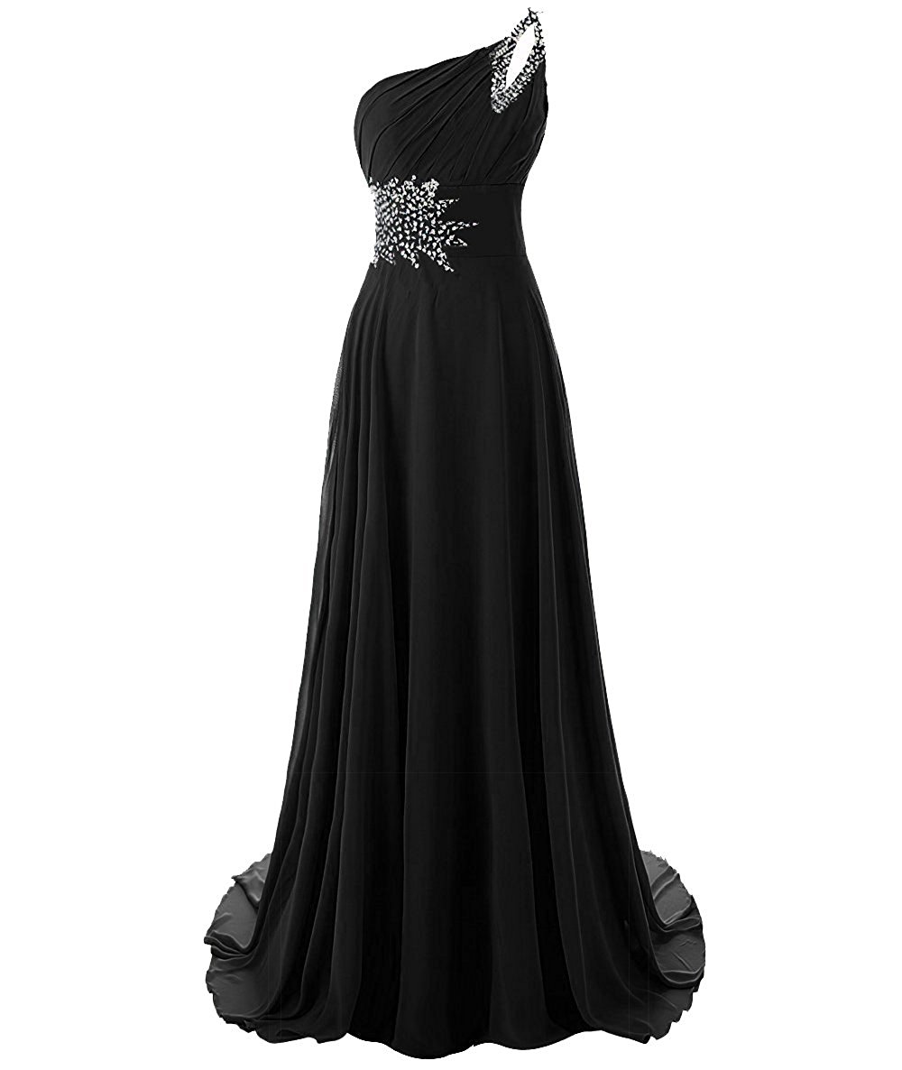 One Shoulder Gradient Chiffon Prom Dresses Sparkle Beaded Sequined Floor-Length Long Ombre Formal Evening Bridesmaid Party Gown Special Occasion Dress
