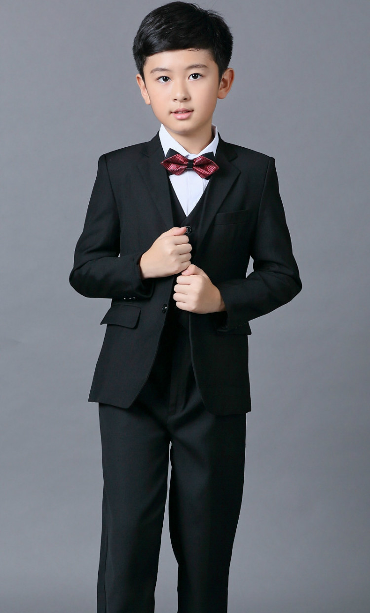 Cheap Boys Suits For Weddings Black Boy Suit Five Piece Suit Formal Party Bow Tie Pants Vest Shirt Kids Wedding Suits Free Shipping In Stock