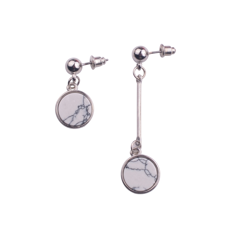 Fashion High Quality Simple style asymmetry Gold Plated New Shell Black Marble Turquoise Stone Disc Earrings for Women