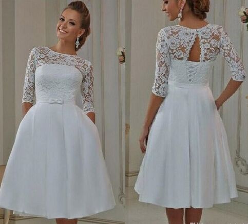 2019 A-Line Modest white Sleeves prom dress Pockets Sheer Neck Lace Up Knee Length Lace Bridal Short Custom Made, Silver
2019 A-Line Modest white Sleeves prom dress Pockets Sheer Neck Lace Up Knee Length Lace Bridal Short Custom Made, Silver