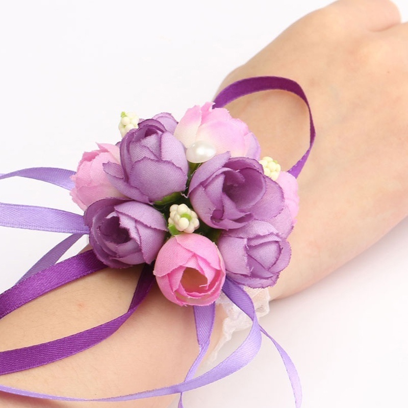 Wholesale-NEW Beautiful Cute Style Wrist Corsage Bracelet Bridesmaid Sisters Hand Flowers Wedding Party Bridal Prom