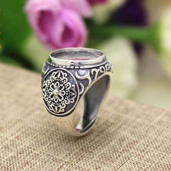 Vintage Antique Men Party Ring 925 Silver 14x16mm Oval Cabochon Semi Mount Ring Fine Silver Jewelry Setting