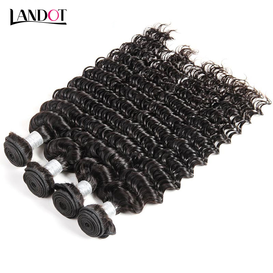 Brazilian Deep Wave Virgin Hair 4 Bundles with Lace Closures Peruvian Malaysian Indian Cambodian Deep Curly Human Hair Weaves Natural Black