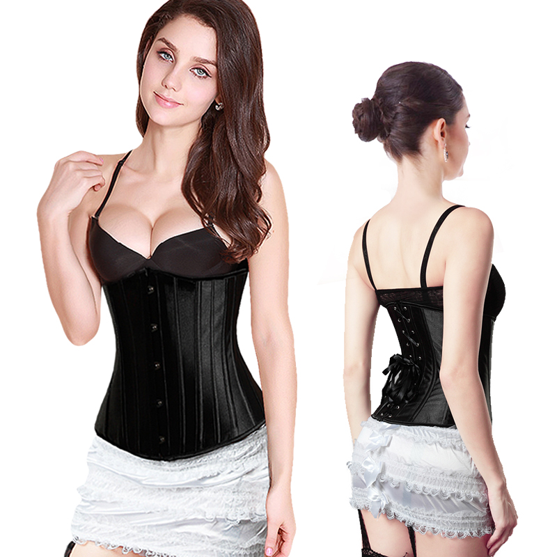 Waist Cincher Corselet Body Shaper Sexy Waist Control underbust Corsets & Bustiers Satin 26 Steel Bones Corset 9075