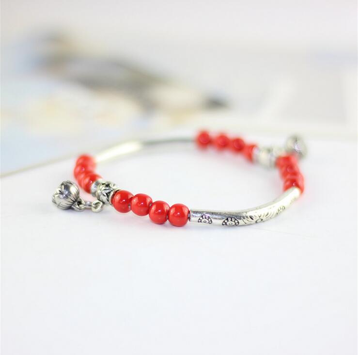 Good A++ Small fresh Tibetan silver bracelet lotus jewelry to send girlfriend honey wild FB109 mix order 20 pieces a lot Charm Bracelets