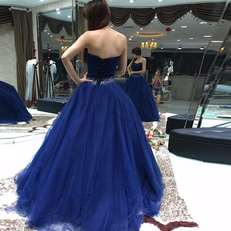 2017 Fashion Blue Crystal Ball Gown Quinceanera Dress with Sequin Tulle Lace Up Plus Size Sweet 16 Dress Vestido Debutante Gowns BQ94