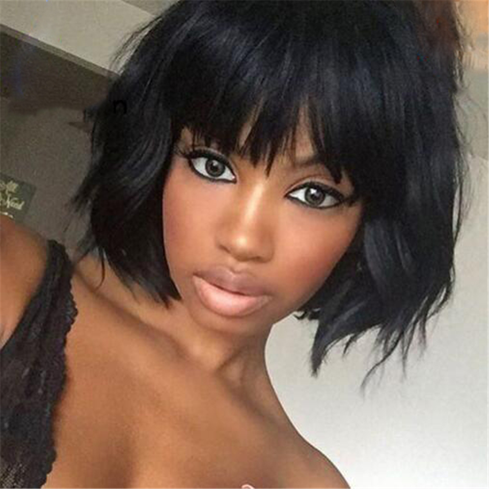 8-12inch Human Hair Bob Wigs For Black Women Glueless Bob Lace Front Peruvian Hair Wigs #1b Straight Short Front Lace Wigs