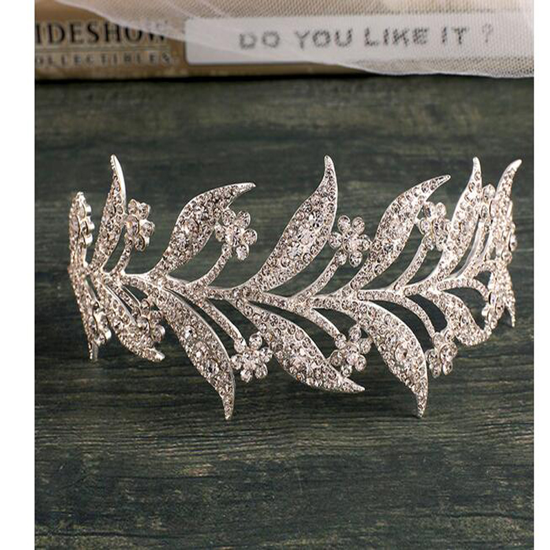 INS Leaf Rhinestones Crowns For Wedding Bride For Bridal Hair Accessories Queen Girls Party Wedding Accessories Jewelry Crown Free Shipping