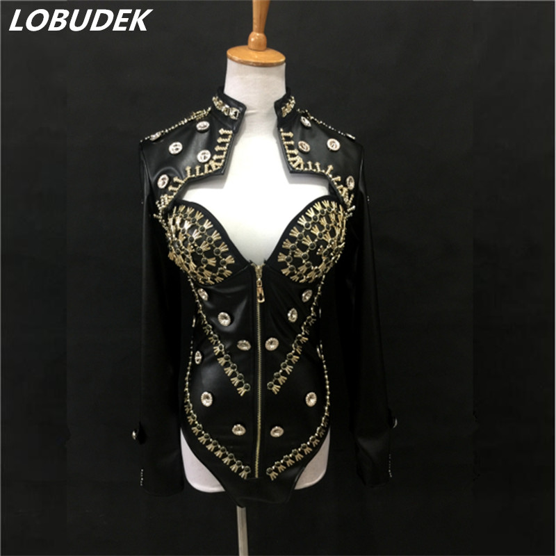 Black white PU Leather Rhinestones bodysuit Hand sewing crystals jacket jumpsuit female suit JAZZ DJ costumes Club singer show stage wear, Black jacket
Black white PU Leather Rhinestones bodysuit Hand sewing crystals jacket jumpsuit female suit JAZZ DJ costumes Club singer show stage wear, Black jacket