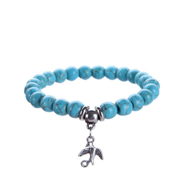 High quality Fashion turquoise stretch line hot handmade turquoise beaded elephant bracelet FB027 mix order 20 pieces a lot Beaded, Strands