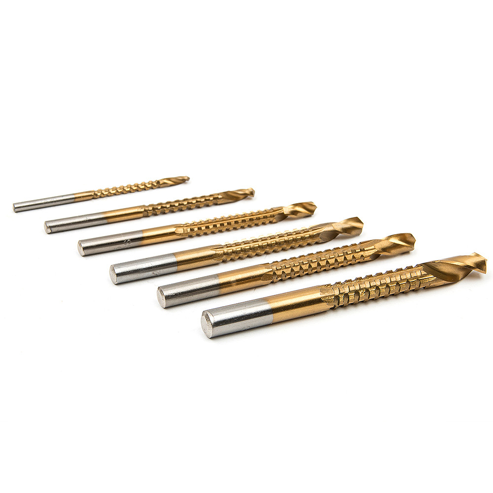 6pcs Titanium Coated HSS Drill Bit Set Electric Drill Plastic Metal Hole Grooving Saw Drills Wood Drilling Bits Carpenter Woodwork1863238