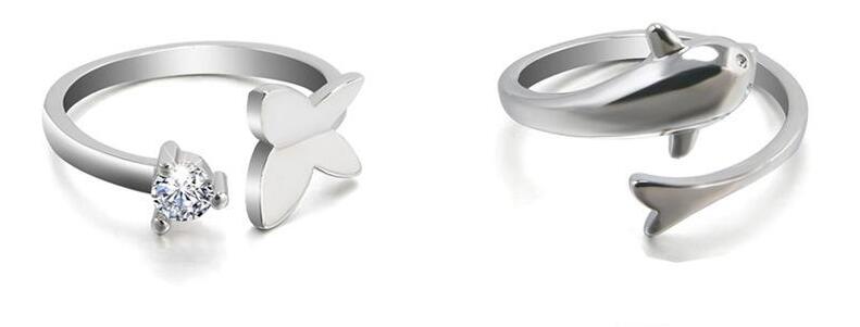 The new hot fashion cute animal dolphin ring opening minimalist temperament fox snake ring wings