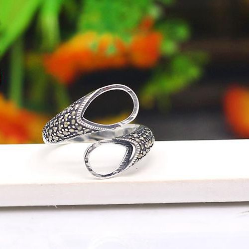 8x12mm & 7x10mm Pear Cabochon Semi Mount Ring 925 Sterling Silver Art Deco Fine Silver Jewelry Setting