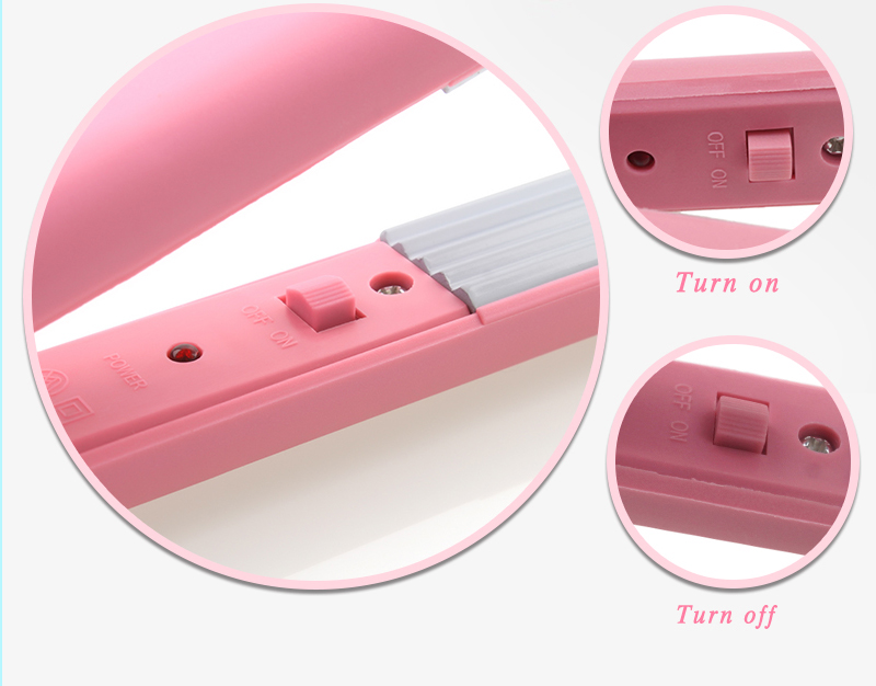 Mini Iron Pink Ceramic Straightening Corrugate Curling Styling Tools Hair Curler With
