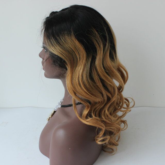 Super Wavy Full Lace Human Hair Wigs Ombre for Black Women 100% Malaysian Two Tone Ombre 1b/27 Lace Front Wavy Wig