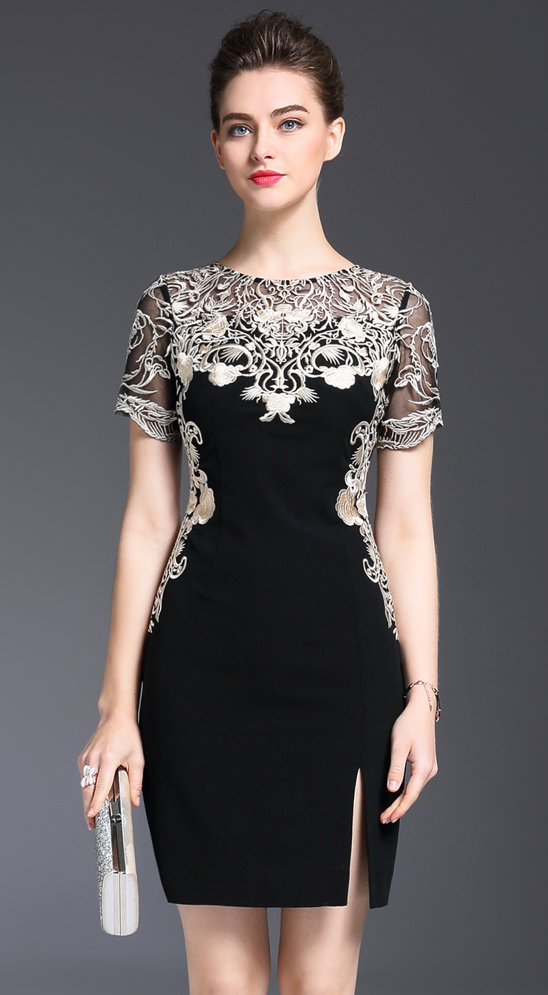 Embroidery Luxury Women Sheath Dress Sexy Lace Patchwork Short Sleeve Split Party Dresses 031702, As pictures
Embroidery Luxury Women Sheath Dress Sexy Lace Patchwork Short Sleeve Split Party Dresses 031702, As pictures