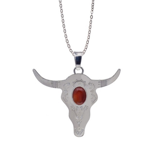 Fashion buffalo Head bead Silver Color Bull Cattle Charm Bead Longhorn Resin Horn Cattle Pendant for Jewelry carnelian y75
