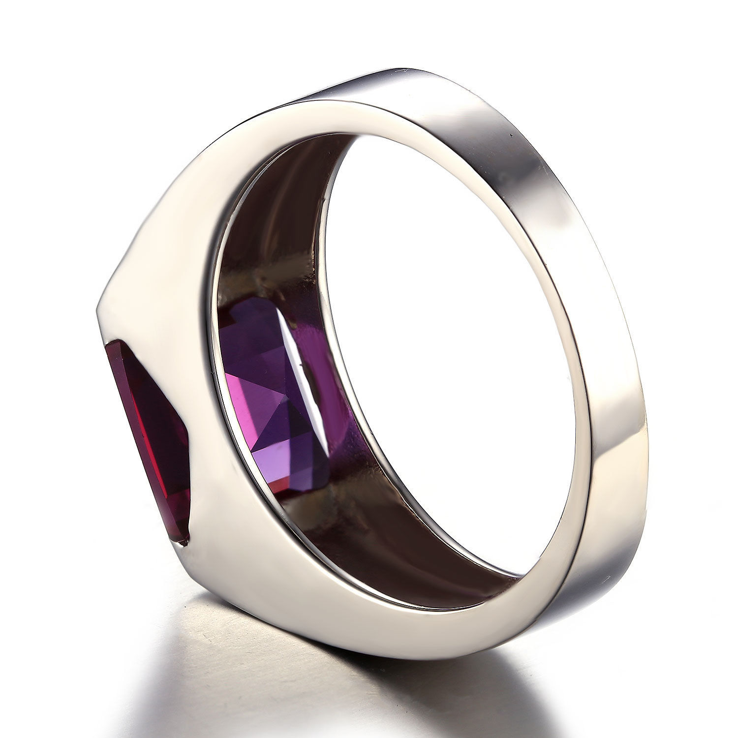 Wholesale Solitaire Fashion Jewelry 925 Sterling Silver Princess Square Amethyst CZ Diamond Gemstones Wedding Men Band Ring Gift Size 8-12