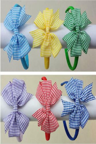 4style available ! girls school hair bow bobbles clips alice bands headband hair tie gingham plaid 20pcs/