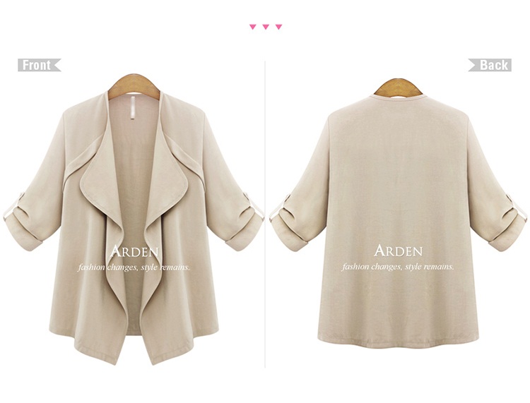 Wholesale- XL-5XL plus larger size ! NavyBlue Khaki pink Casual women thin three quarter sleeved solid wide -waisted stitching outerwear