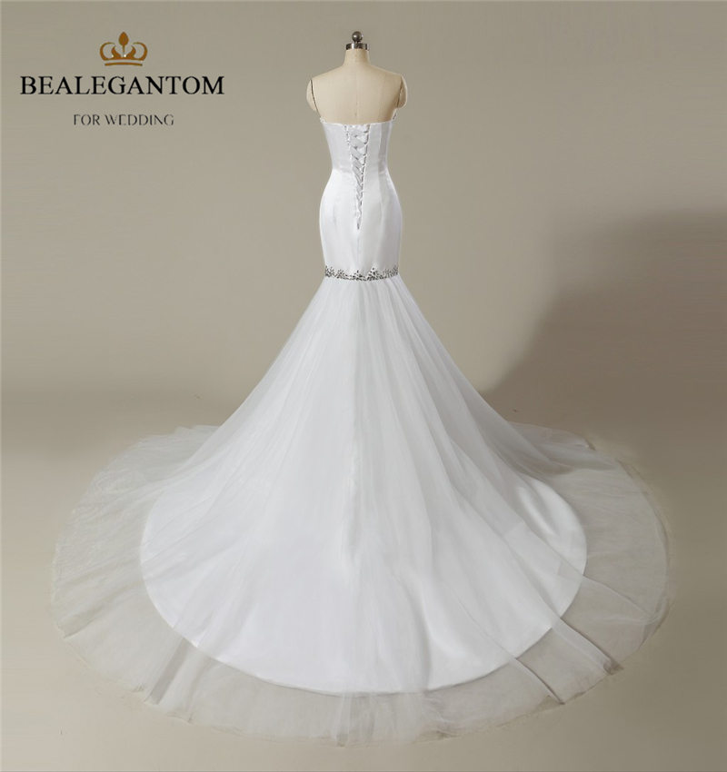 White Sexy Mermaid Wedding Dress Sweetheart Appliques Satin Floor-Length Party Dresses Bridal Gowns