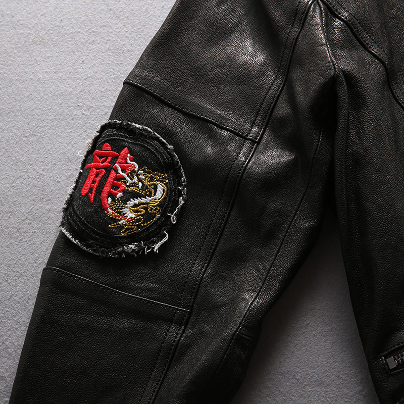 2 colours Flocking sheepskin leather jacket AVIREXFLY leather jackets Fasion Front LUCK ROAD COBAINKURT denim Embroidery, Red 
2 colours Flocking sheepskin leather jacket AVIREXFLY leather jackets Fasion Front LUCK ROAD COBAINKURT denim Embroidery, Red