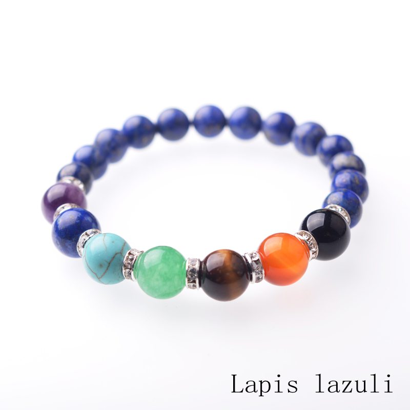 Fashion 7 Chakras Summer Woman Cool Treatment Yoga Natural Stone Bracelet Semi-Precious Stones Reiki Prayer Stones Women