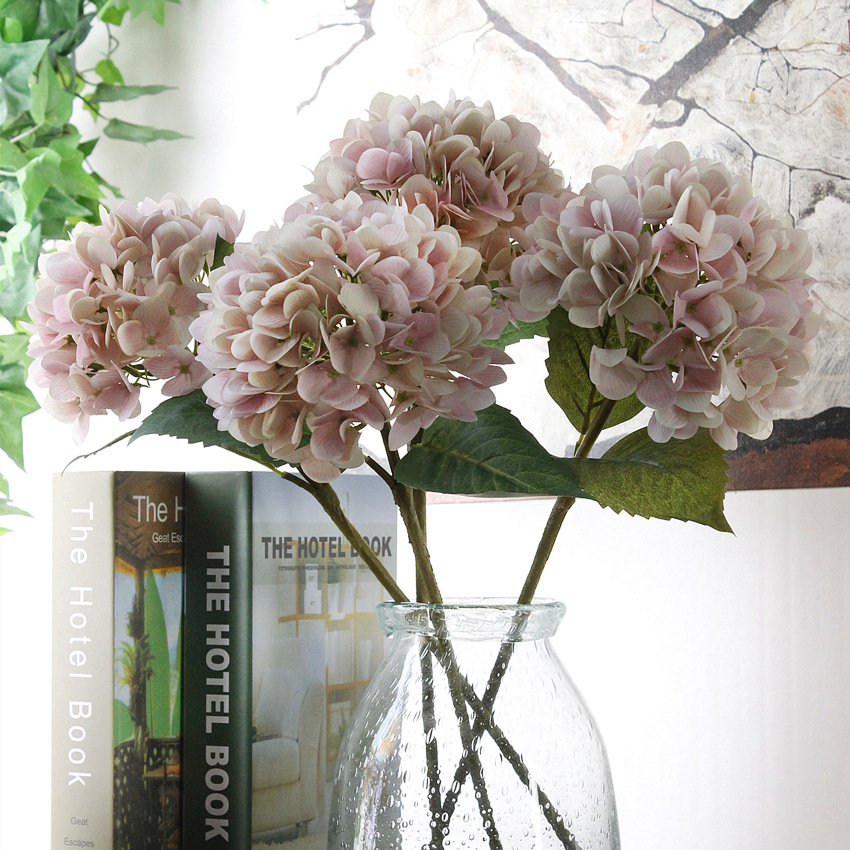 Artificial Hydrangea Flower with Flower Rod DIY Silk Accessory for Party Home Wedding Decoration 5 Colors