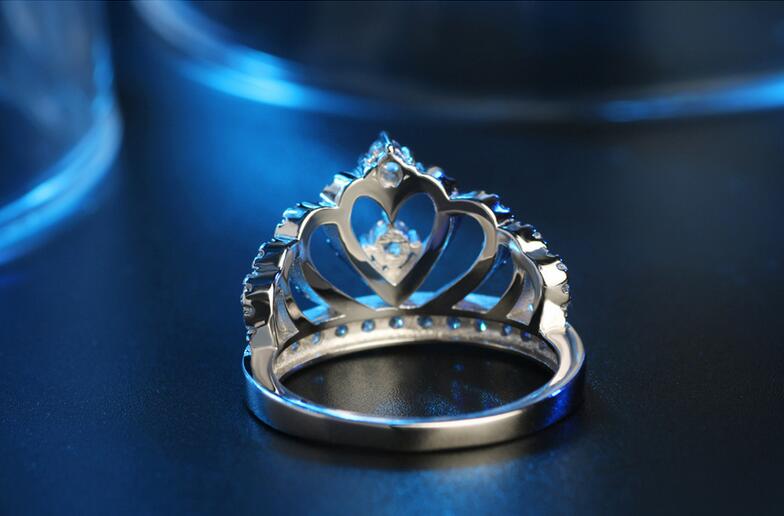 2017 Hot Sale Luxury Jewelry 925 Sterling Silver White Topaz Simulated Diamond Gemstones Women Wedding Lady's Finger Crown Ring Size5-11
