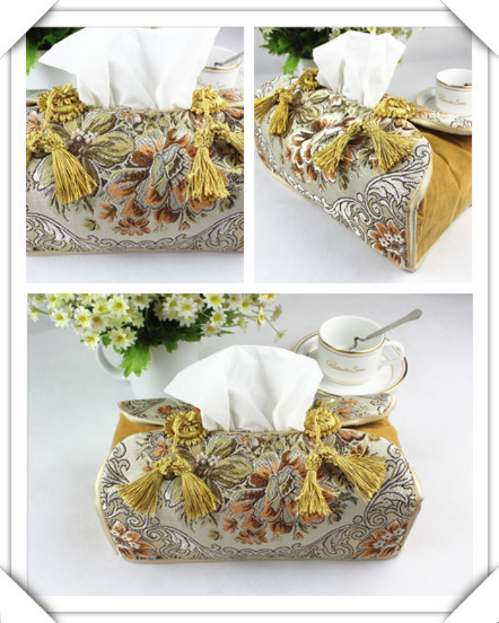 Wholesale- 24*12*10 Cm European Creative Tissue Boxes Gold Embroidered Towel Sets Car Tissue Box Pumping Tray Towel Sets Tissue Case