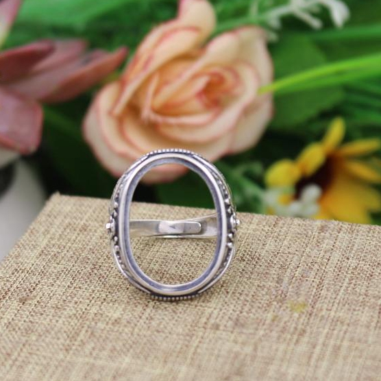Antique Vintage Art Deco 17x24mm Oval Cabochon Semi Mount Engagement Ring Flower Fine Jewelry Fine Silver Wedding Ring Setting