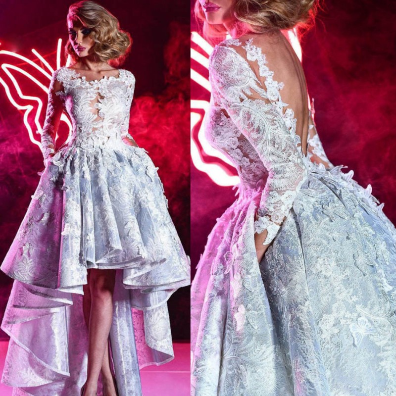 High Low Prom Dresses 2018 Lace Appliques Long Sleeves Evening Gown Sheer Back Saudi Arabic Formal Party Dress Light Blue Vestidos, Green
High Low Prom Dresses 2018 Lace Appliques Long Sleeves Evening Gown Sheer Back Saudi Arabic Formal Party Dress Light Blue Vestidos, Green