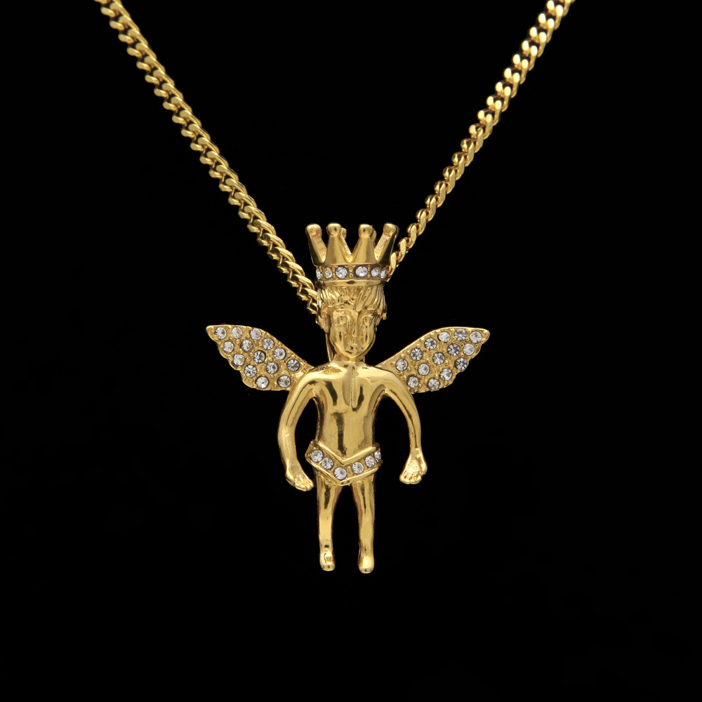 Fashion Jewelry Stainless Steel Crown Angel Insert Diamond Pendant Necklace with 24inch Cuba Chain Necklace Hip Hop Neckace
Fashion Jewelry Stainless Steel Crown Angel Insert Diamond Pendant Necklace with 24inch Cuba Chain Necklace Hip Hop Neckace