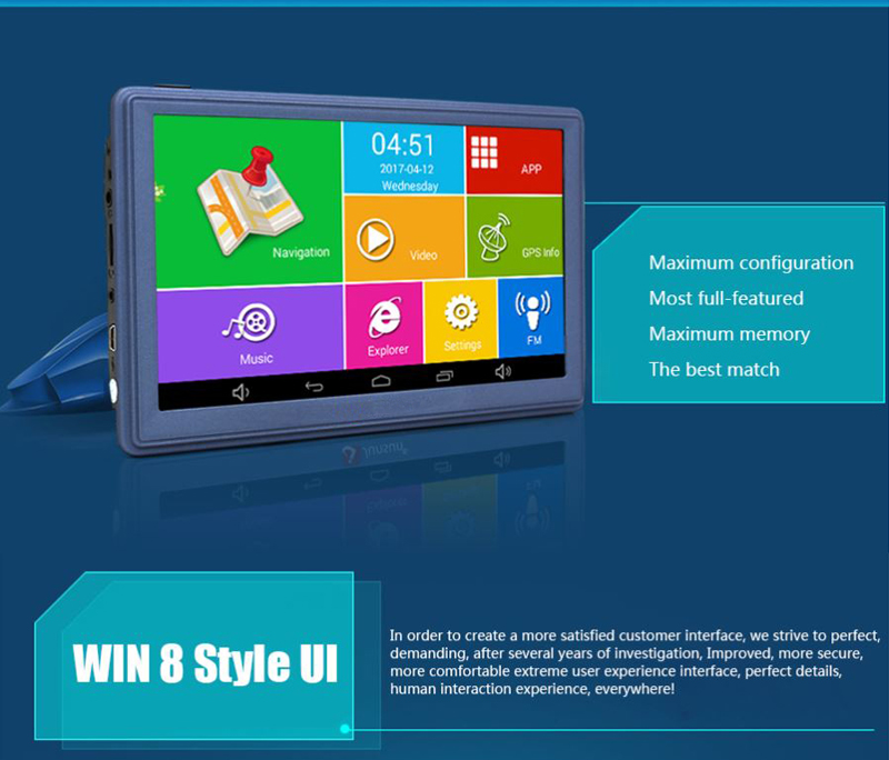 Android 7 inch Car GPS Navigation Navigator WIFI Bluetooth AVIN Quad-core Truck Vehicle GPS Navitel Russia/Europe 8GB Free Maps