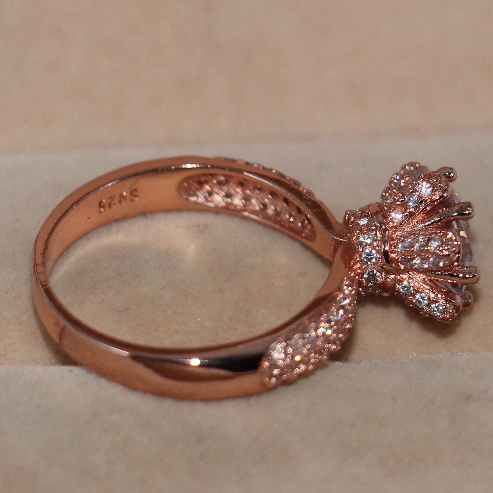 Wholesale Handmade choucong Jewelry: Sterg Sier Solitaire White Topaz Wedding Ring in Rose Gold