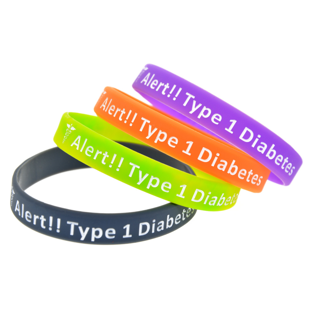1PC Alert Type 1 Diabetes Silicone Wristband Adult Size A Great Message to Carry In Case Emergency