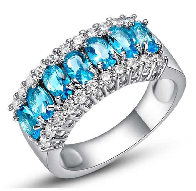 Sterg Sier Rings for Women, Multicolor Blue Sapphire Wedding Finger Ring Gift, Size 6/7/8/9