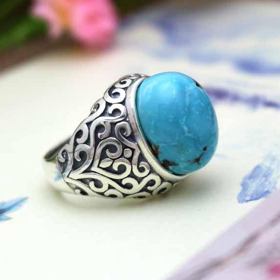 Sterling Silver 925 Wedding Men Ring Art Deco 13x18mm Oval Cabochon Semi Mount Fine Silver Ring Setting Art Deco