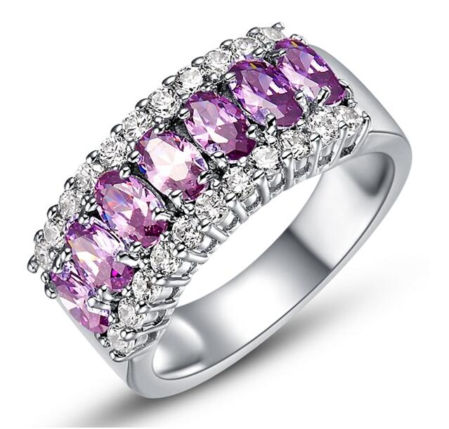 Sterg Sier Rings for Women, Multicolor Blue Sapphire Wedding Finger Ring Gift, Size 6/7/8/9