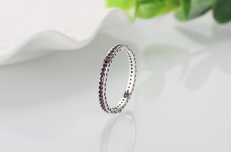Wholesale Luxury Jewelry 925 Sterling Silver Single row drilling Ruby CZ Diamond Gemstones Wedding Women Engagement Band Ring Gift Size5-11