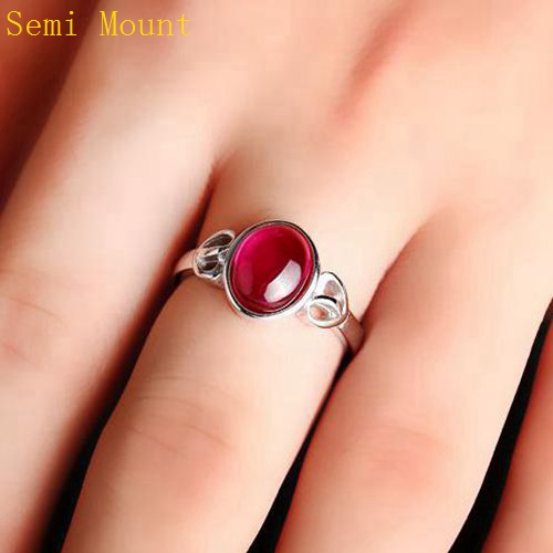 Fine Silver 925 Sterling Silver 8x10mm Oval Cabochon Semi Mount Women Engagement Ring