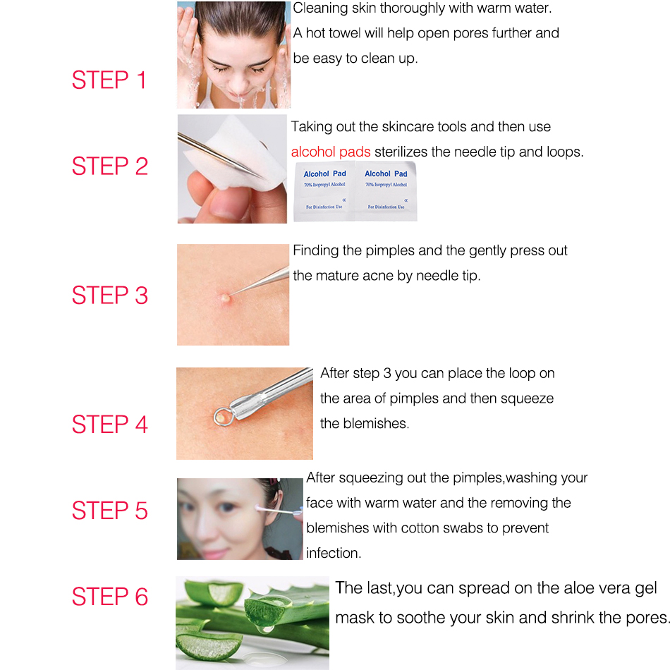 Free Shipping 8pcs Professional Blackhead and Blemish Remover Kit Blackheads Extractor Comedone Extractors Blemish Case with Mirror