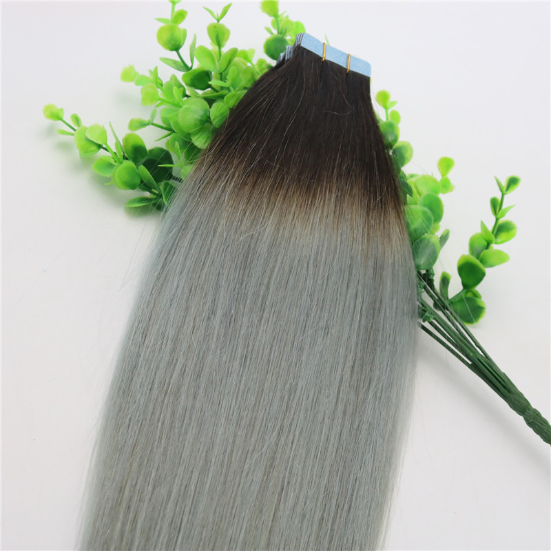 Tape In Human Hair Extensions Ombre Hair Two Tone Colored 1b Grey Silver Gray Glueless 40pcs 100gram Brazilian Virgin Hair Skin Weft