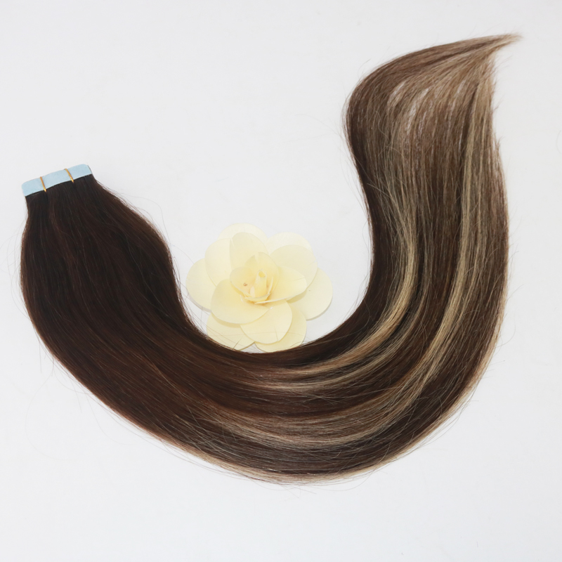 Evermagic 20pcs 50g Two Tone Color#3 Fading to #24 Mixed Honey Blonde Colorful Highlight Balayage Seamless Tape in Human Hair Extensions