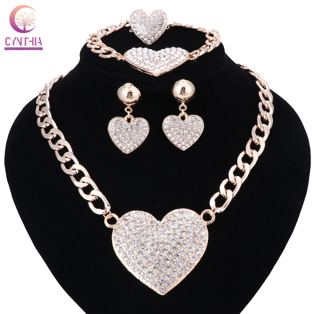 Women Romantic Heart Love Crystal Statement Chokers ecklace Earrings Bracelet Rings Set For Bridal Gold Color Wedding Dress Jewelry Sets, Golden
Women Romantic Heart Love Crystal Statement Chokers ecklace Earrings Bracelet Rings Set For Bridal Gold Color Wedding Dress Jewelry Sets, Golden