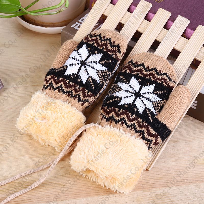 Kids Winter Snowflake Gloves For Girl And Boy 6 Colors With Hanging Rope Baby Mittens Christmas Velvet Knitted Glove