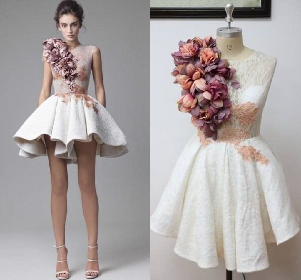 Homecoming Hand White Sweety Flowers Jewel Prom Dresses Back Zipper With Lace Applique Short Custom Made Formal Party Gown