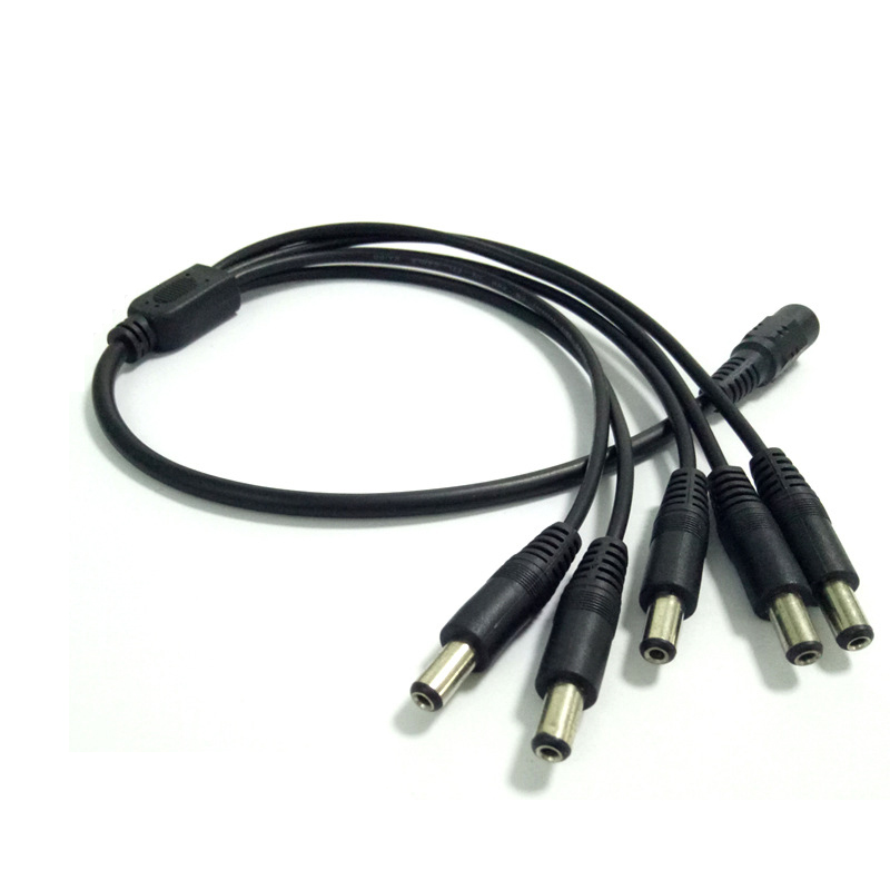 Surveillance DC Power Supply 12V Pigtail 2.1*5.5mm 1 Female to 5 Male Splitter Plug Cable for CCTV Camera